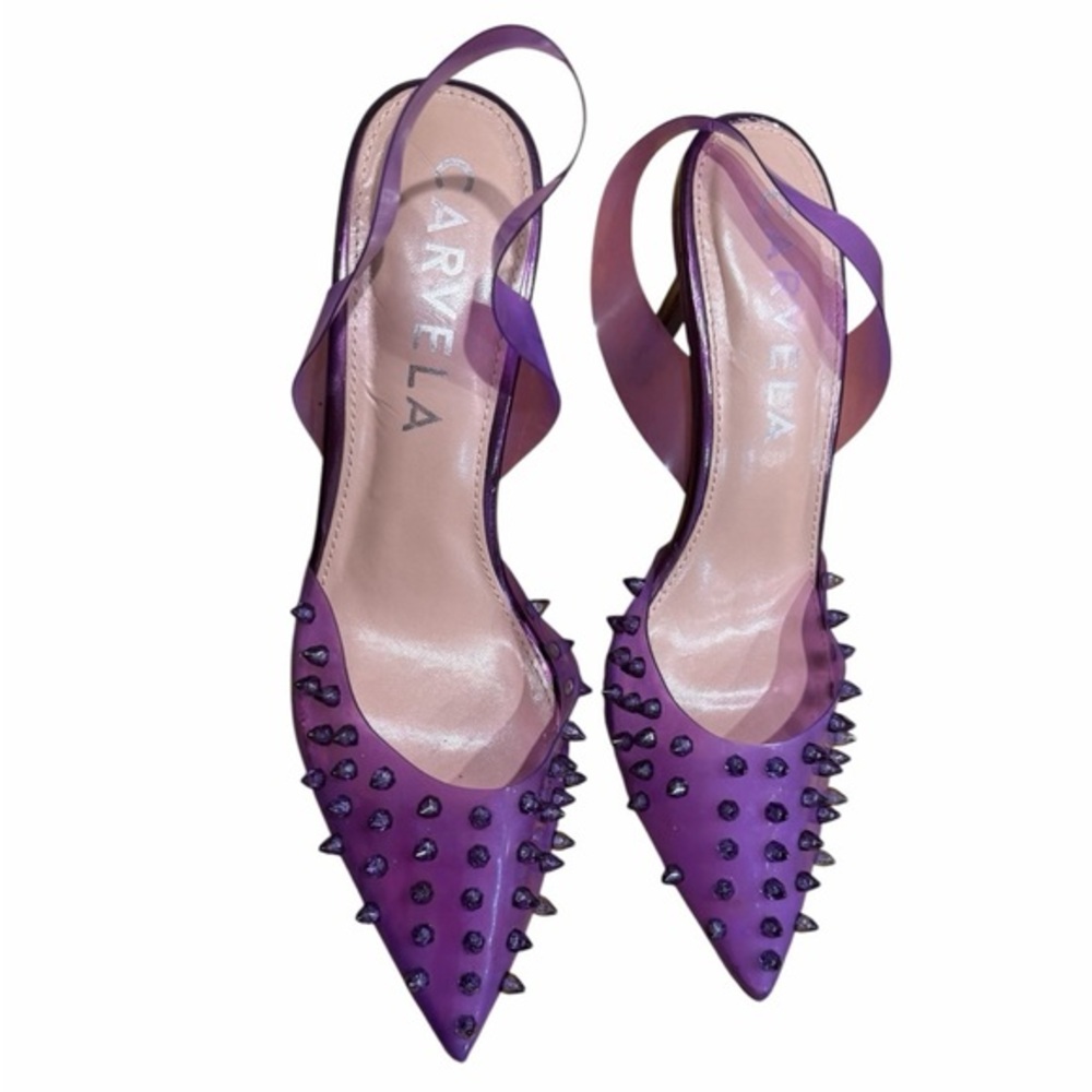Carvela Purple Studded Pointed Slingback Heels. Used